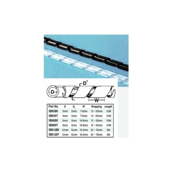 CABAC 12Mm Spiral Cable Wrap 5Mt Black