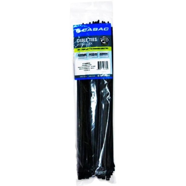 CABAC 360 X 4.3Mm Double Lock Cable Tie 100Pk Black