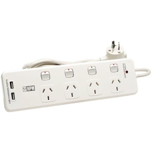 HPM 4 Way Surge Powerboard Dual Usb Switched 14W17 Hpm