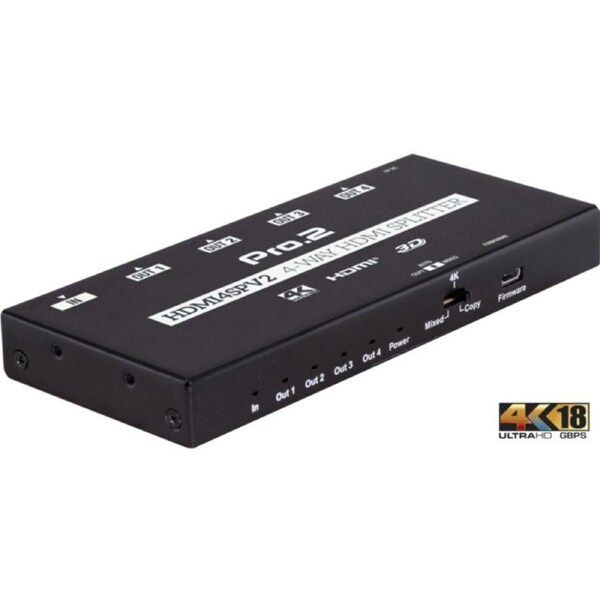 PRO2 18Gbps 4 Way Hdmi Splitter 1 In 4 Out Slim Hdmi 2.0