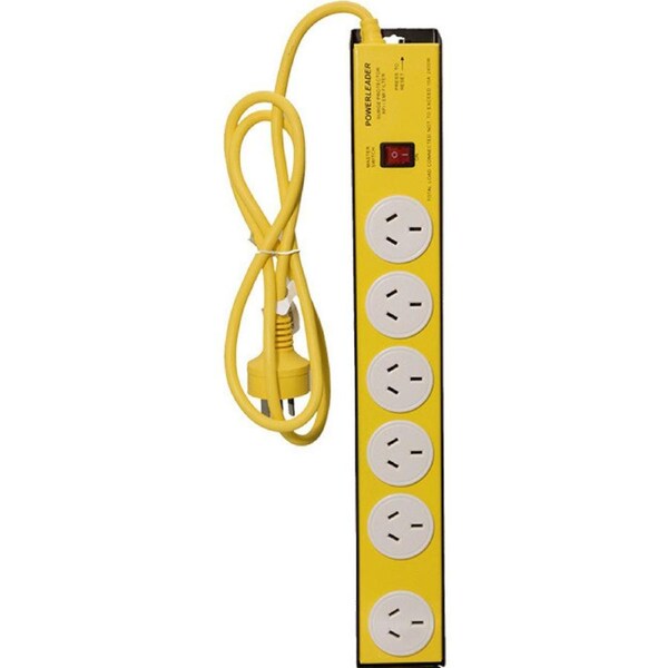POWERLEADER 6 Way Metal Powerboard Yellow Heavy Duty