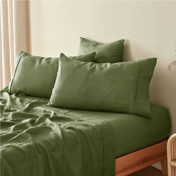 Natural Home 100% European Flax Linen Hunter King Pillowcase Twin Pack