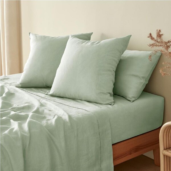 Natural Home 100% European Flax Linen Willow Green Euro Pillowcase Twin Pack