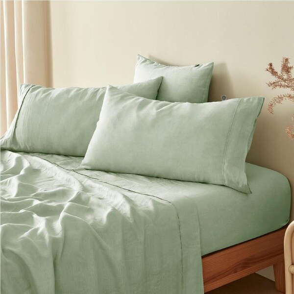 Natural Home 100% European Flax Linen Willow Green King Pillowcase Twin Pack