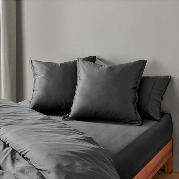 Natural Home Bamboo Tailored European Pillowcase Charcoal Twin Pack