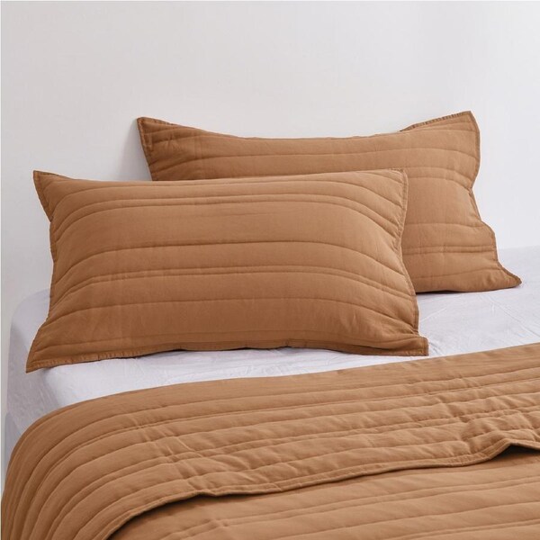 Dreamaker Superfine Washed Microfibre Stripe Quilted Standard Pillowcase Twin Pack Rust