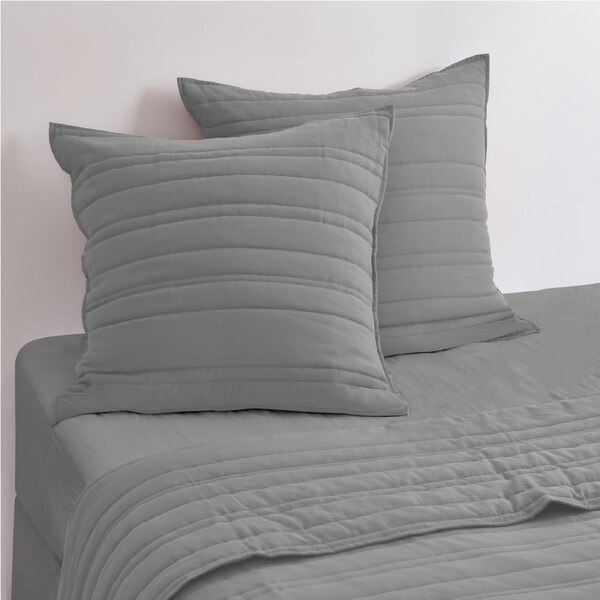 Dreamaker Superfine Washed Microfibre Stripe Quilted European Pillowcase Twin Pack Charcoal