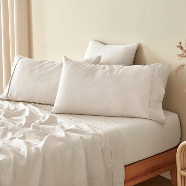 Natural Home 100% European Flax Linen Natural King Pillowcase Twin Pack