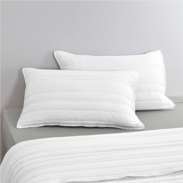 Dreamaker Superfine Washed Microfibre Stripe Quilted Standard Pillowcase Twin Pack White