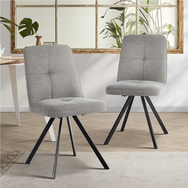 Oikiture 2x Dining Chair Kitchen Seat Linen Fabric Accent Chair Grey