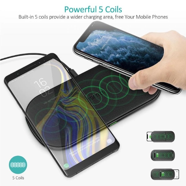 Choetech T535-S Qi Certified 15W 5Coil Dual Fast Wireless Charger Pad -Black