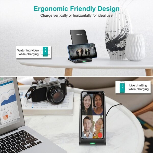 Choetech T524-S Qi Certified Fast Wireless 10W / 7.5W / 5W Charger Stand - Black