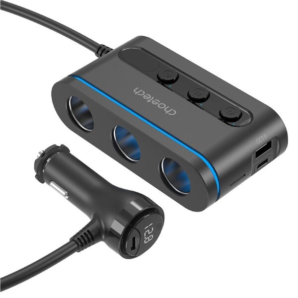 Choetech TC0021 78W 3 in 1 Car Charger with 3x Cigarette Lighter Ports + QC3.0 + 2 x USB-C Ports