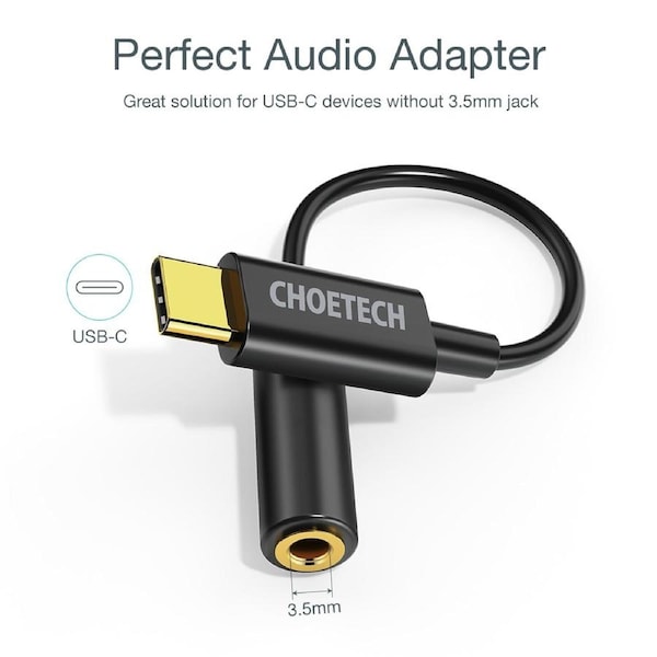 Choetech AUX003 USB-C to DC 3.5mm/Female Audio Adapter (10cm)