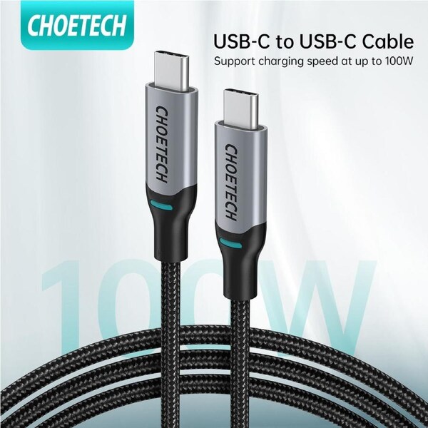 Choetech XCC-1002 USB-C M to M PD100W 5A fast charging braided cable 1.8m with gray aluminum case