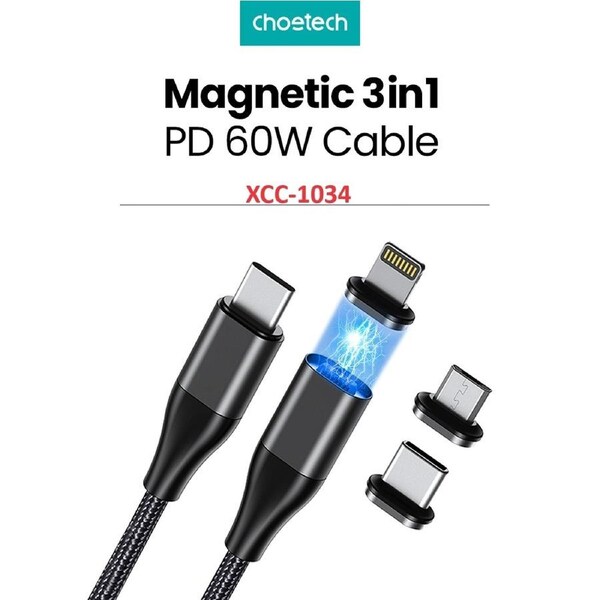 Choetech XCC-1034 60W C to C 1M with 3 Replaceable connecter