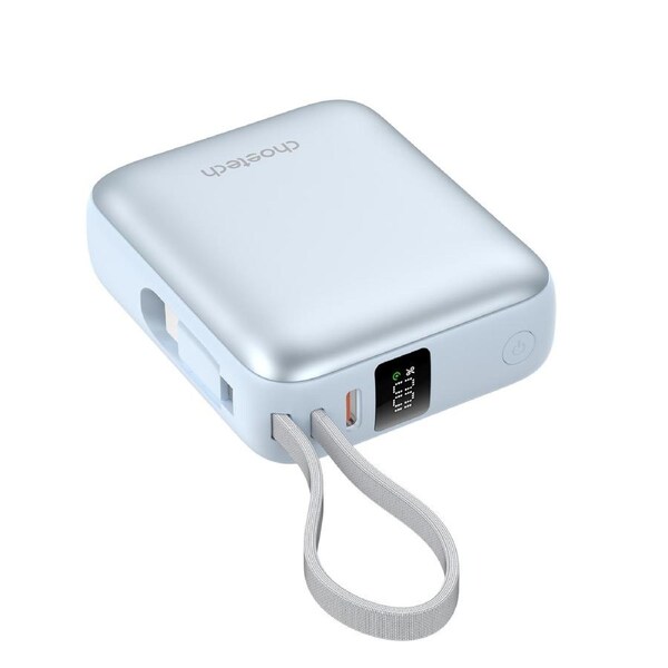 Choetech B832-BL Mini 35W 10,000mAh Power Bank with LED Display + USB-C Cable Light Blue