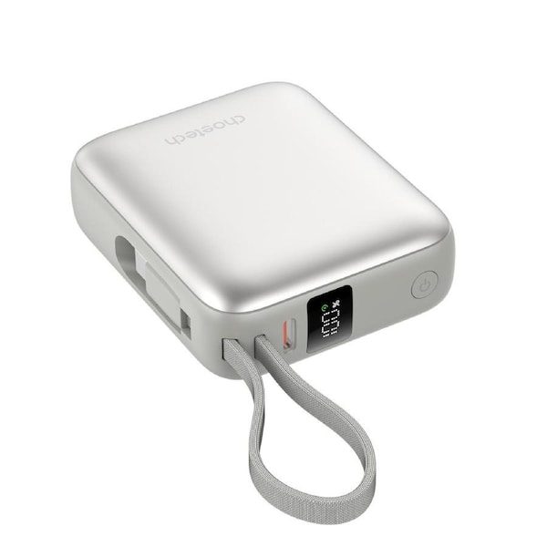 Choetech B832-SL Mini 35W 10,000mAh Power Bank with LED Display + USB-C Cable Silver
