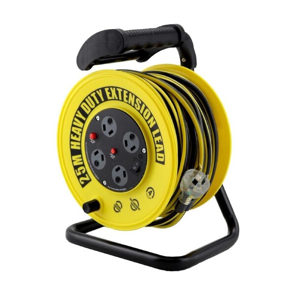 Ultracharge Extension Reel 25M Handyman 4-Way Powerboard Wind-Up Handle Yellow