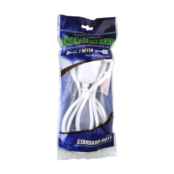 Ultracharge 2M Office Extension Lead With Piggy Back Plug 10A 250V White