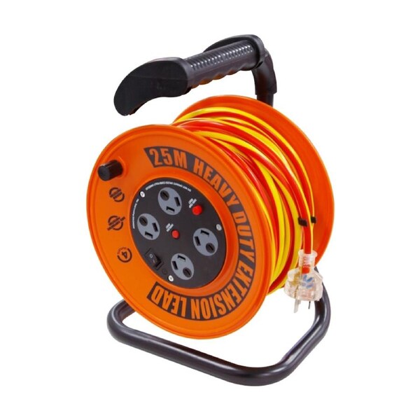 Ultracharge Extension Lead Reel 25M Heavy Duty 4 Way Power Board 10 AMP Orange