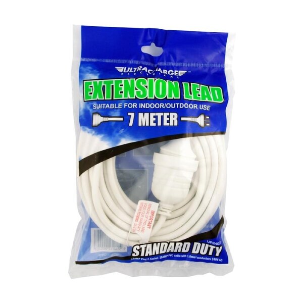 Ultracharge Extension Lead 7M 10A Power Home Office Use Indoor White