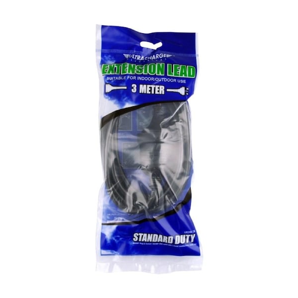 Ultracharge Extension Lead 3M Black 10A 3 Meter Power Cord Indoor