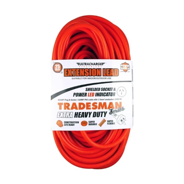 Ultracharge 25M 10A Extension Lead Extra Heavy Duty Power Led Indicator