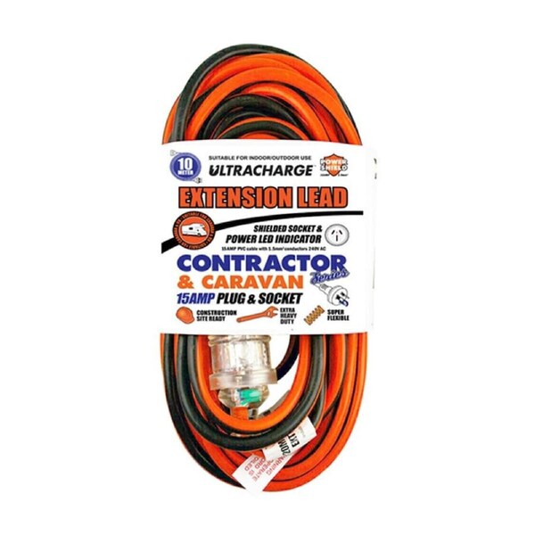 Ultracharge 10M 15A Extension Lead Contractor Heavy Duty Shielded Socket