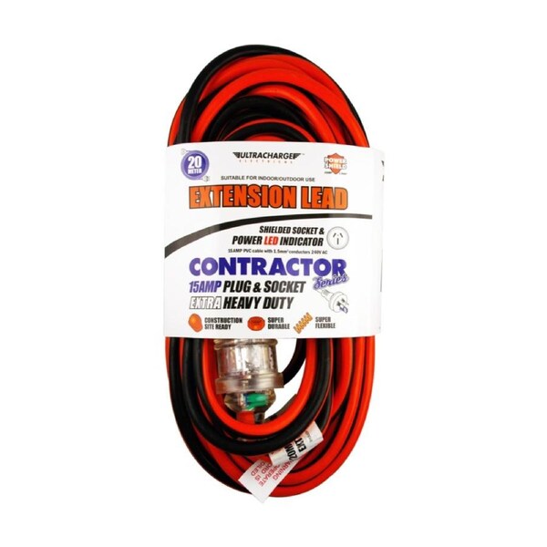 Ultracharge 20M 15A Extension Lead Contractor Heavy Duty Indoor Outdoor