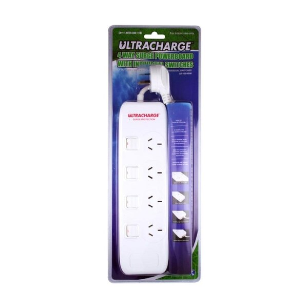Ultracharge Power Board 4 Switch Surge Protector Strip Indoor White