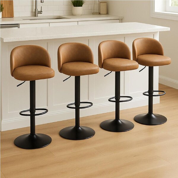 1 Set of 4 Levede Bar Stools Gas Lift PU Leather Swivel - Brown