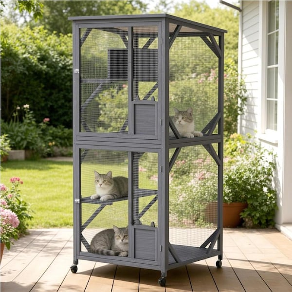 Advwin Cat Cage Pet Cat Bird Shelter Condo Wooden Kitten Cage House