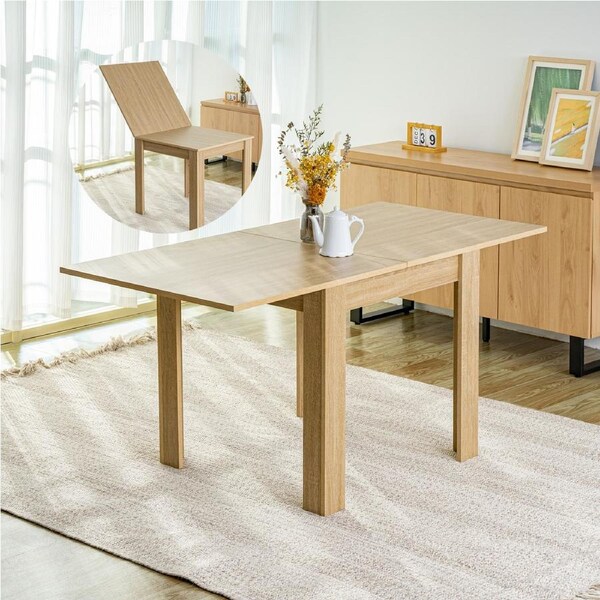 ACA 80-160cm Extendable Dining Table Wooden Rectangular Kitchen Table Natural