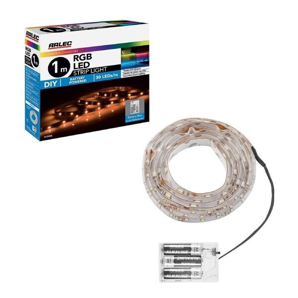 Arlec ALD052 RGB Colour Changing LED Strip Light AA Battery Powered 1m