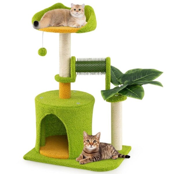 Costway Palm Cat Tree Cat Tower Pet Perch Condo Play House Scratching Posts Kitten Activity Center w/Dangling Ball