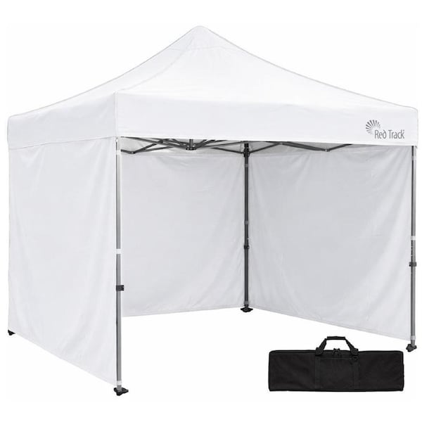 Red Track 3x3m Premium Pop Up Gazebo Marquee Patented Steel Cable Canopy Support System, Wheeled Carry Bag, Side Walls, UV Block, Reinforced Frame, White