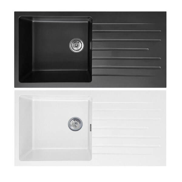 ACA 1000x500mm White Black Granite Stone Single Bowls Kitchen Sink Drainboard Top/Flush Mount White Granite Stone