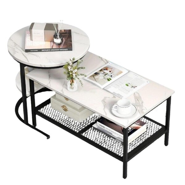 2X Nesting Coffee Table Set - White Faux Marble Top