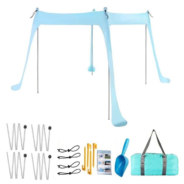 Family Beach Canopy Large Sunshade Tent With Stability Poles (Blue)