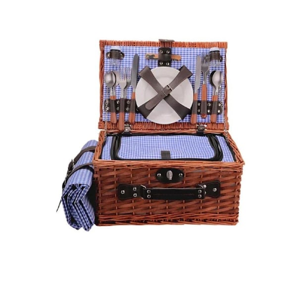 Handmade Wicker Picnic Basket With Blanket (4 Sets)