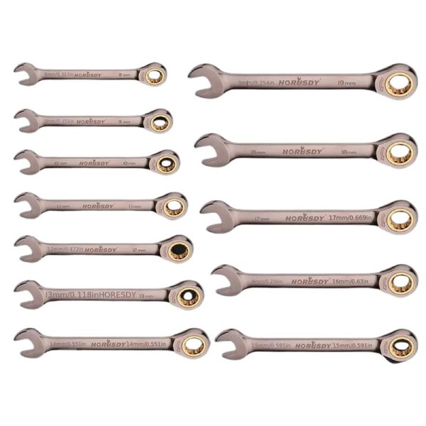 12Pcs Metric Ratchet Wrench Set 8-19Cm With Case