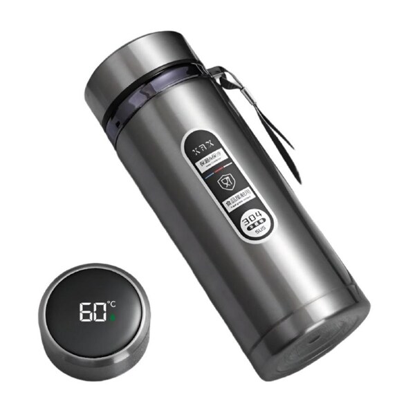 1L Stainless Steel Thermos Bottle Led Temperature Display Silver