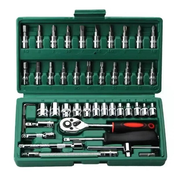 46 Piece Multi Purpose Tool Kit Comprehensive Hand Tool Set Green