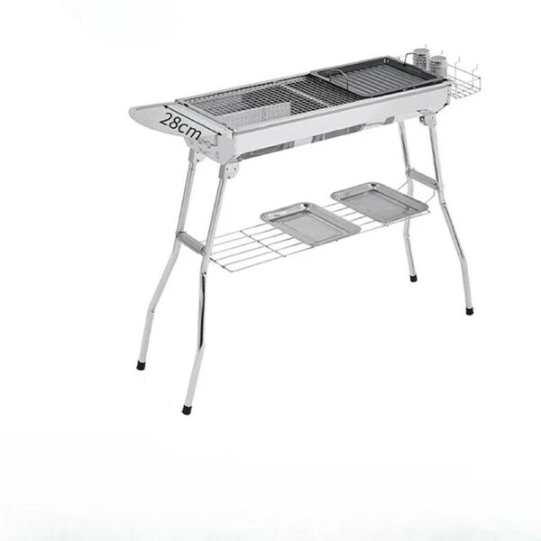Portable Outdoor Stainless Steel Charcoal Grill Foldable BBQ Tool Silver