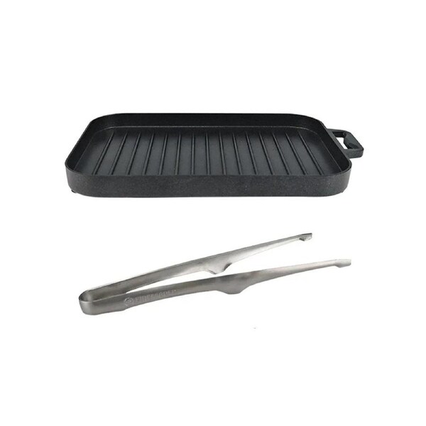 Mini Grill Plate Set – Non-Stick Aluminum Alloy Griddle with Tong Black