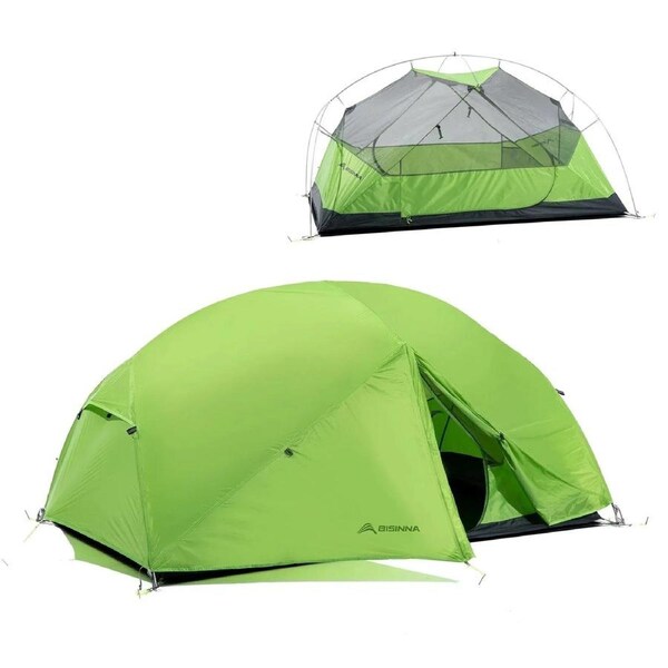 2-Person Double-Layer Camping Tent Waterproof Backpacking Green