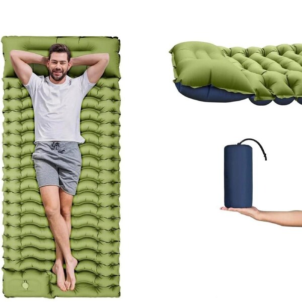 4-Inch Thick Inflatable Camping Sleeping Mat Built-in Pillow And Pump Green