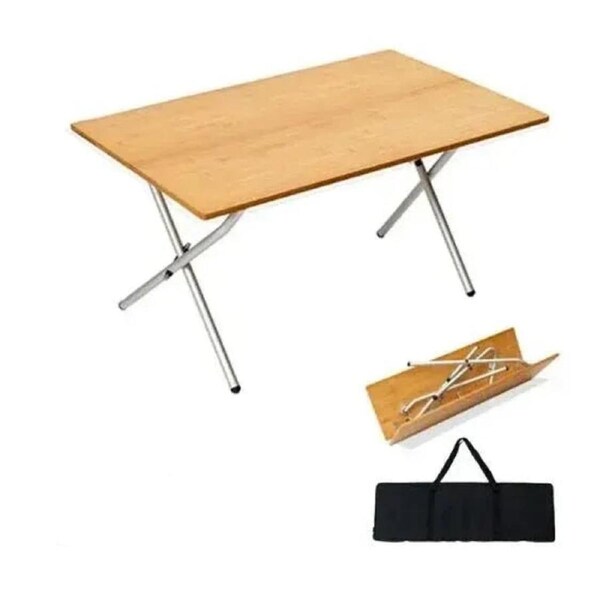 Portable Outdoor Bamboo Folding Table 2-Fold Camping Desk Brown