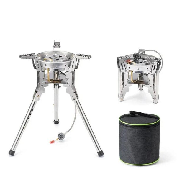 Adjustable Height Outdoor Gas Stove Foldable Windproof Burner Silver